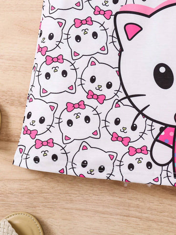 Girls Unicorn Print Casual Dress, Suitable For Spring, Summer, Fall, Versatile Design For Outings, School, Home, Parties, Fits Ages 4-7