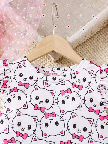 Girls Unicorn Print Casual Dress, Suitable For Spring, Summer, Fall, Versatile Design For Outings, School, Home, Parties, Fits Ages 4-7