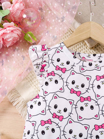 Girls Unicorn Print Casual Dress, Suitable For Spring, Summer, Fall, Versatile Design For Outings, School, Home, Parties, Fits Ages 4-7