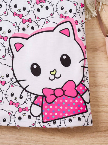 Girls Unicorn Print Casual Dress, Suitable For Spring, Summer, Fall, Versatile Design For Outings, School, Home, Parties, Fits Ages 4-7