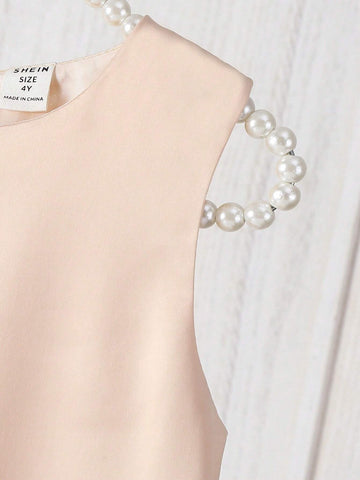 Glamorique Kids 1pc Girls Kid Floral Wedding Bridesmaid Dress, Sleeveless Elegant Satin Dress With Big Bow Decor & Flower Design