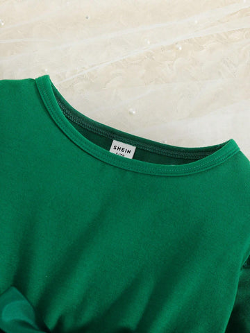 Kids 2pcs/Set Little Girls Round Neck Knit Top & Mesh A-Line Skirt Dress