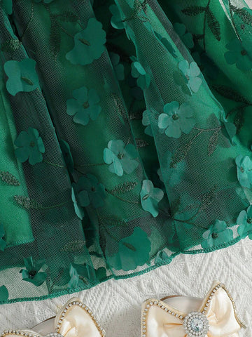 Kids 2pcs/Set Little Girls Round Neck Knit Top & Mesh A-Line Skirt Dress