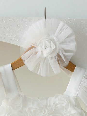 Kids Girls Elegant 3D Floral Embroidery Cap Sleeve Dress