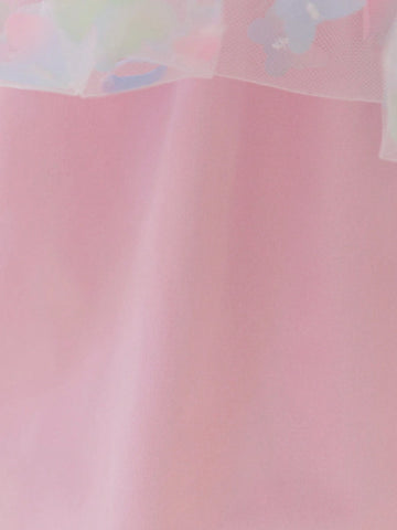 Toddler Girls' Blue & Pink Layered 3D Butterfly Mesh Patchwork A-Line Dress,Easter