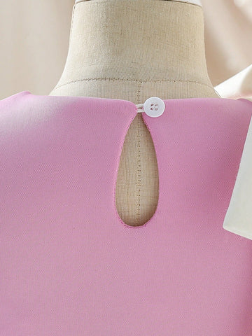 Young Girl Bowknot Decor Round Neck Sleeveless Fashion Dress