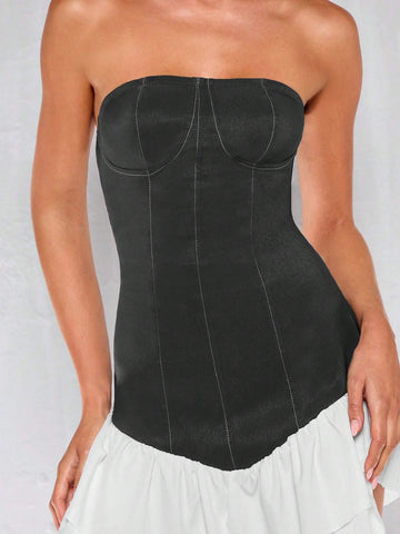 Fitted Women Asymmetric Hemline Sleeveless Tube Dress