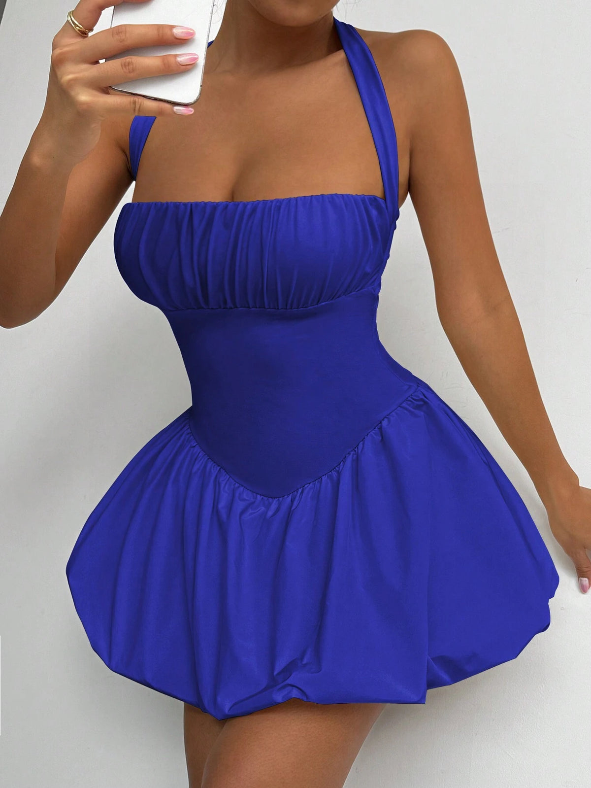 Sexy Summer Backless Ruched Mini Dress With Gathered Skirt