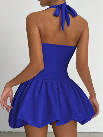 Sexy Summer Backless Ruched Mini Dress With Gathered Skirt