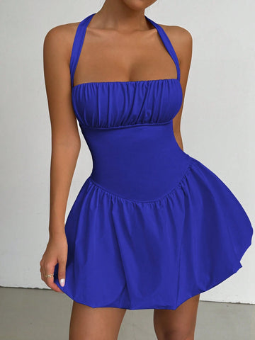 Sexy Summer Backless Ruched Mini Dress With Gathered Skirt