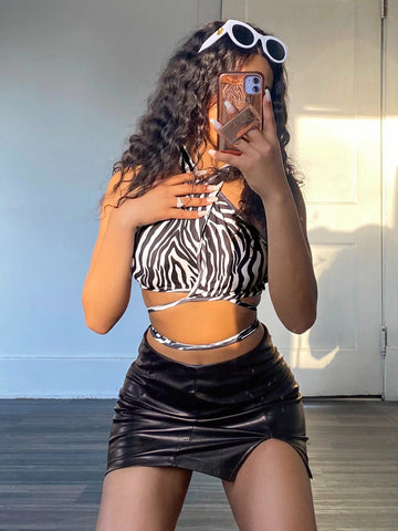 Glamour Split Hem PU Leather Skirt