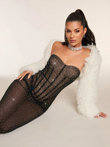 Women's Bandeau Slim-Fit Sheer Dress, Casual Vacation