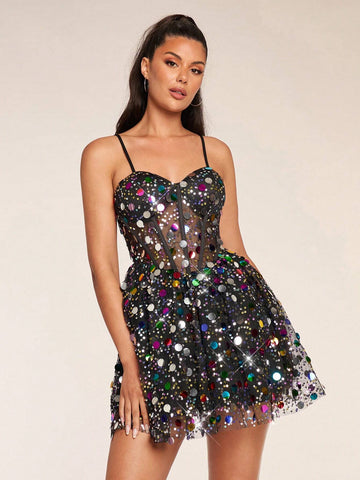 Women's Sequin Patchwork Strap Charming Dress