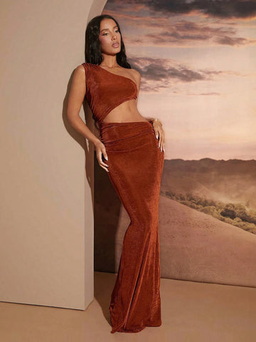 Asymmetric Cut Out Single Shoulder Maxi Dress