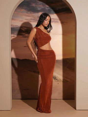 Asymmetric Cut Out Single Shoulder Maxi Dress