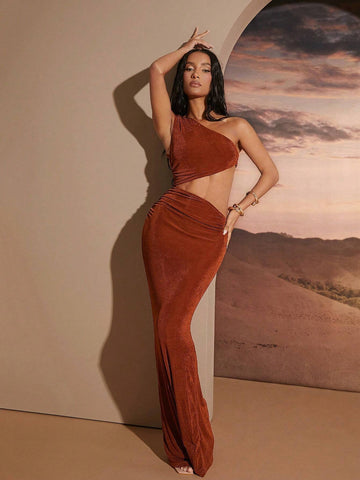 Asymmetric Cut Out Single Shoulder Maxi Dress