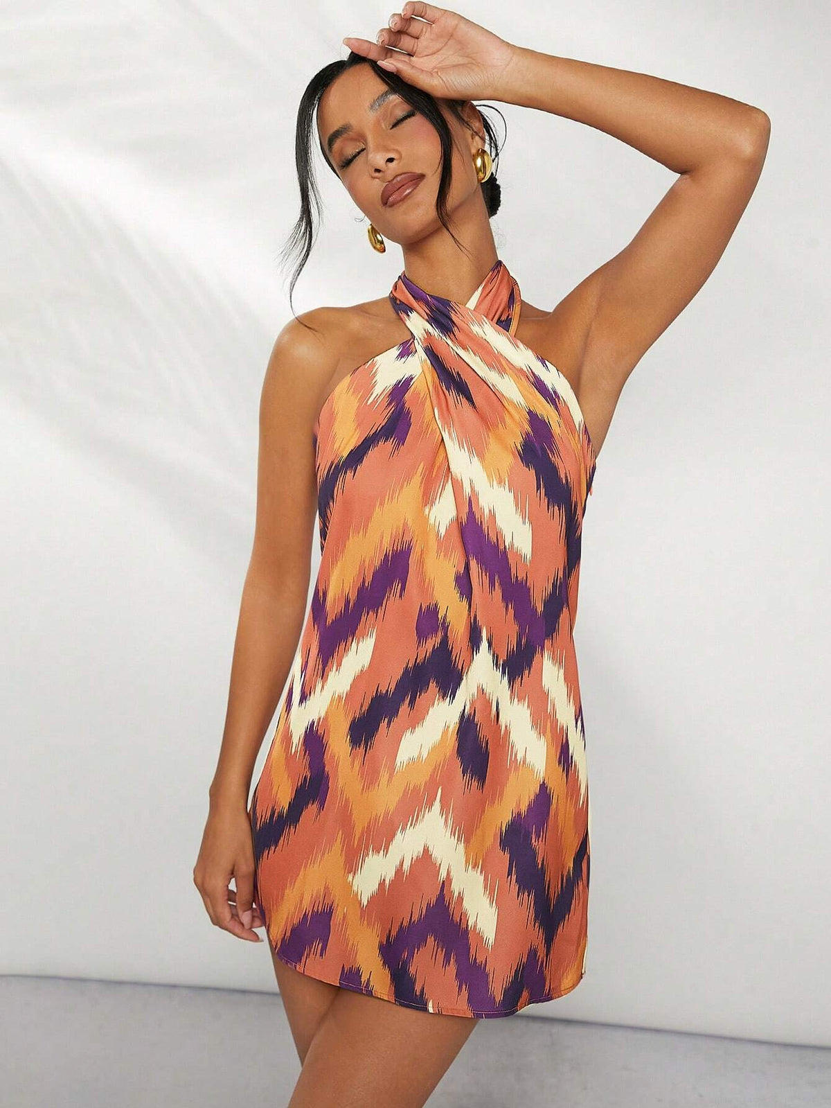 Chevron Cross Halter Backless Dress