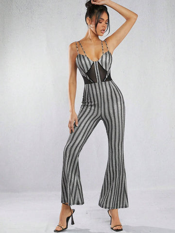 Color Block High Waist Cami Flared Jumpsuit