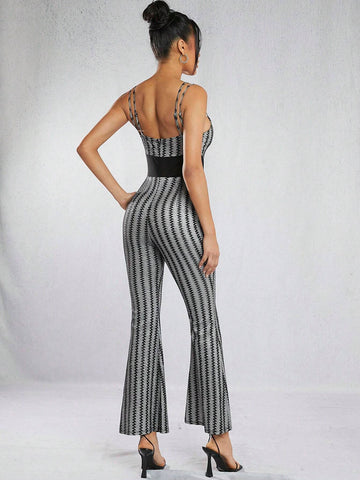 Color Block High Waist Cami Flared Jumpsuit