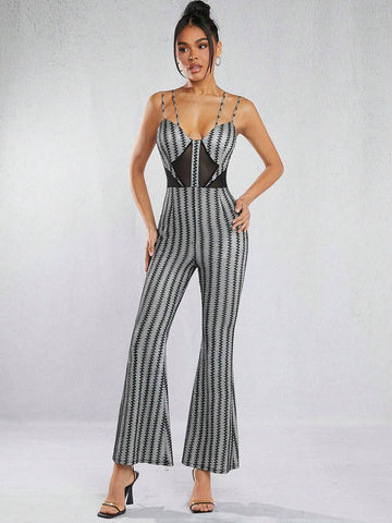 Color Block High Waist Cami Flared Jumpsuit