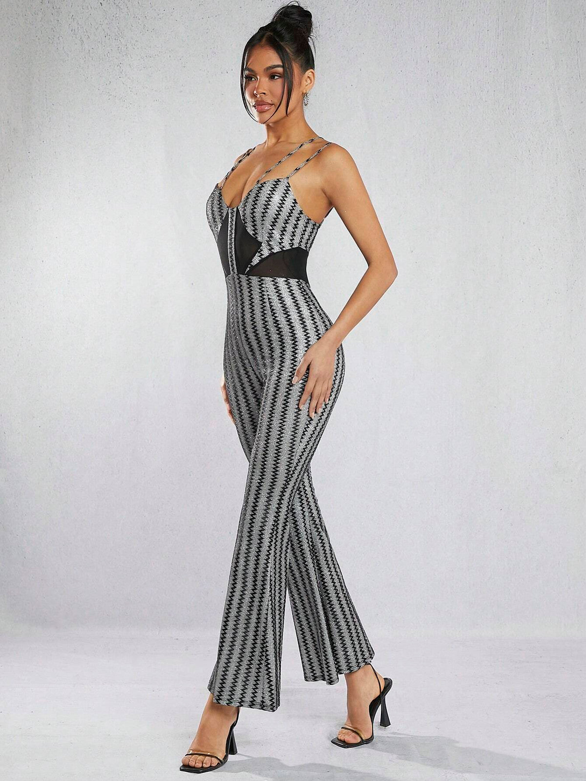 Color Block High Waist Cami Flared Jumpsuit