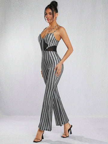 Color Block High Waist Cami Flared Jumpsuit