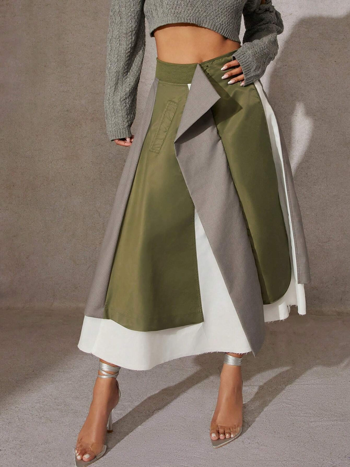 Haute Colorblock Draped Raw Hem Skirt