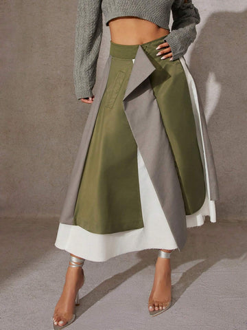 Haute Colorblock Draped Raw Hem Skirt