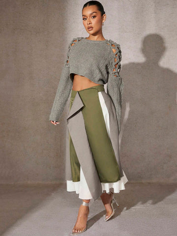 Haute Colorblock Draped Raw Hem Skirt