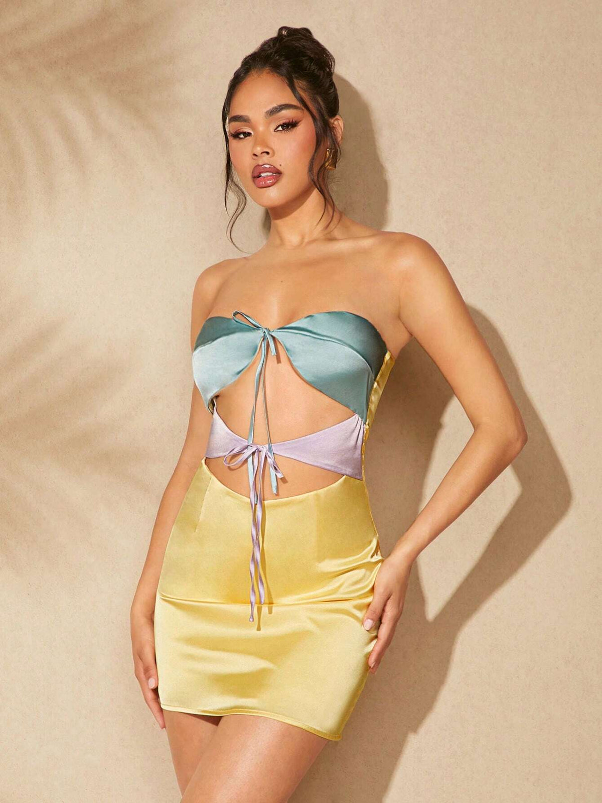 Colorblock Tie Cut Out Tube Dress