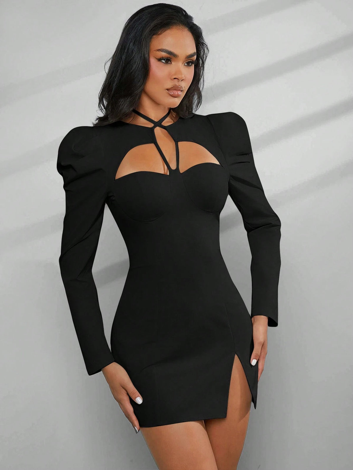 Cut Out Criss Cross Straps Long Sleeve Top