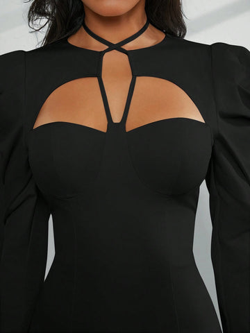 Cut Out Criss Cross Straps Long Sleeve Top