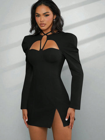 Cut Out Criss Cross Straps Long Sleeve Top