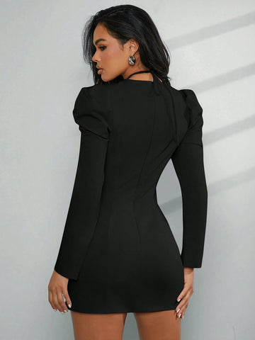 Cut Out Criss Cross Straps Long Sleeve Top