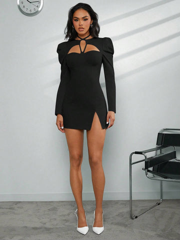 Cut Out Criss Cross Straps Long Sleeve Top