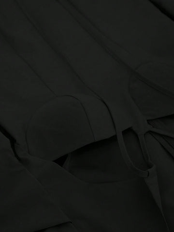 Cut Out Criss Cross Straps Long Sleeve Top