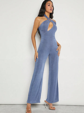 Cut Out Draped Shoulder Jumpsuit