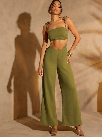 Cut Out Tie Shoulder Cami Jumpsuit