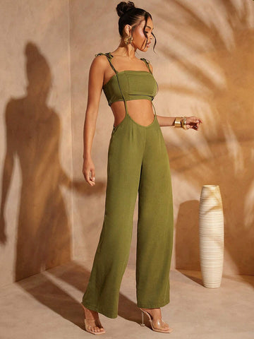 Cut Out Tie Shoulder Cami Jumpsuit