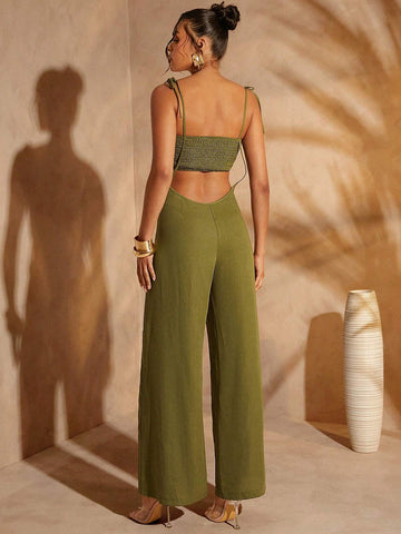 Cut Out Tie Shoulder Cami Jumpsuit