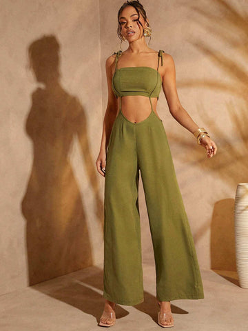 Cut Out Tie Shoulder Cami Jumpsuit