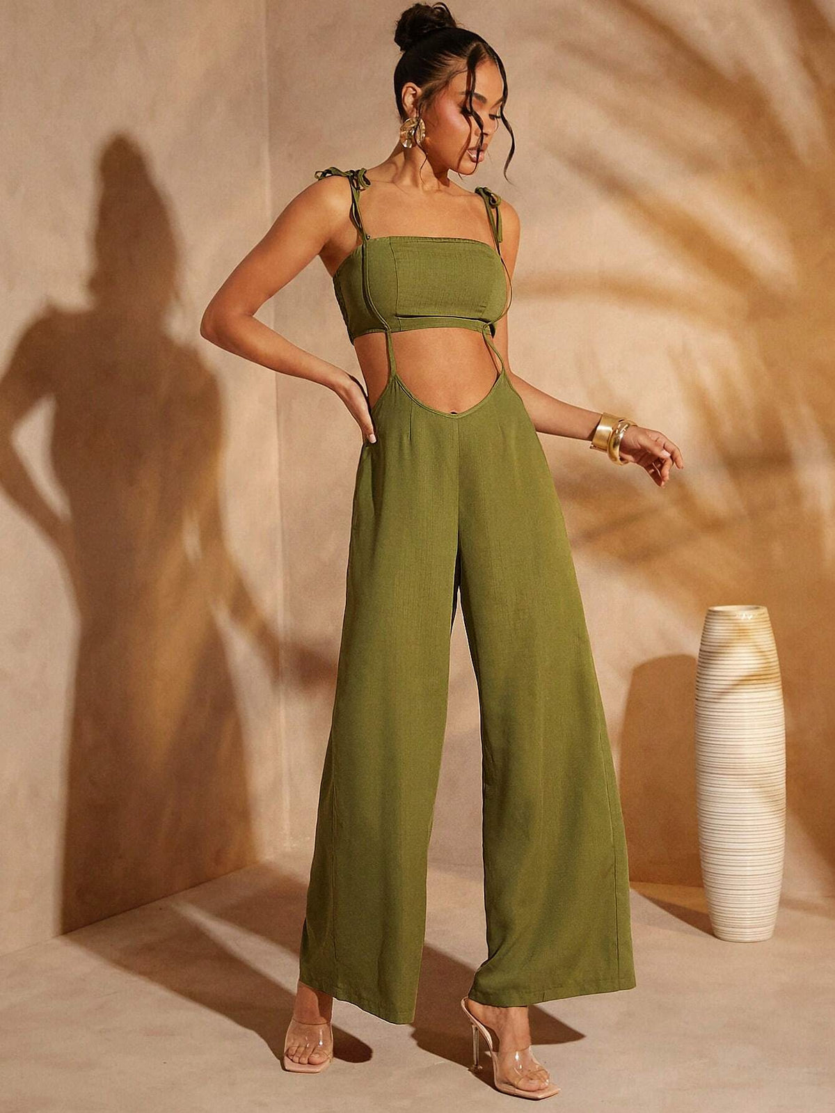 Cut Out Tie Shoulder Cami Jumpsuit
