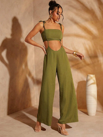 Cut Out Tie Shoulder Cami Jumpsuit