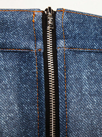 Cutout Denim Tube Top & Jeans Set