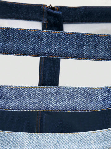 Cutout Denim Tube Top & Jeans Set