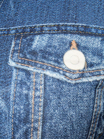 Denim-Effect Print Button Jumpsuit