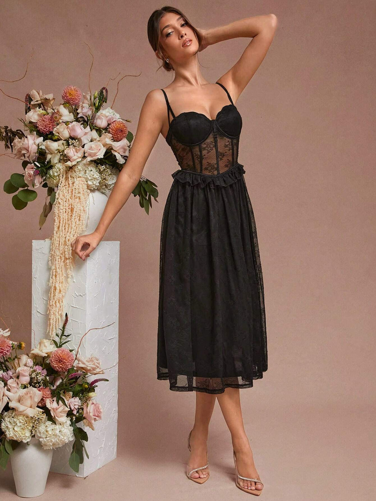 Elegant Bustier Lace Cami Dress With Padded Bust