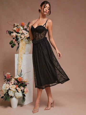 Elegant Bustier Lace Cami Dress With Padded Bust