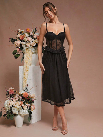Elegant Bustier Lace Cami Dress With Padded Bust