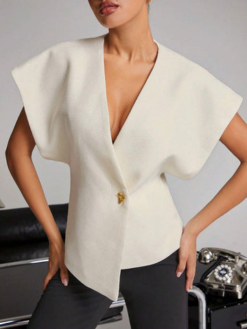 Elegant White Blouse With Butterfly Brooch